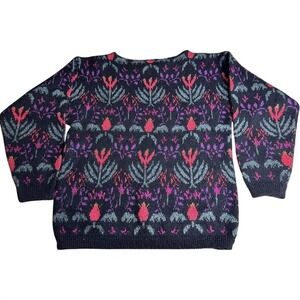 Vintage 80s Pullover Sweater‎ Size Medium Thistle Bateau Neck Design Zone Winter
